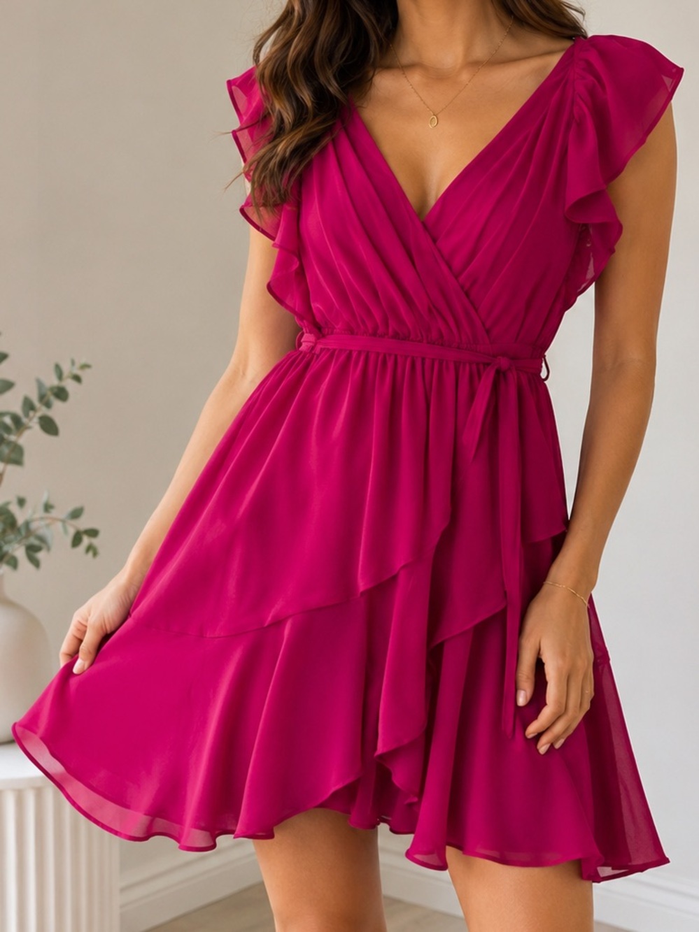 Express Fuchsia Ruffle Wrap Dress XXS-XS